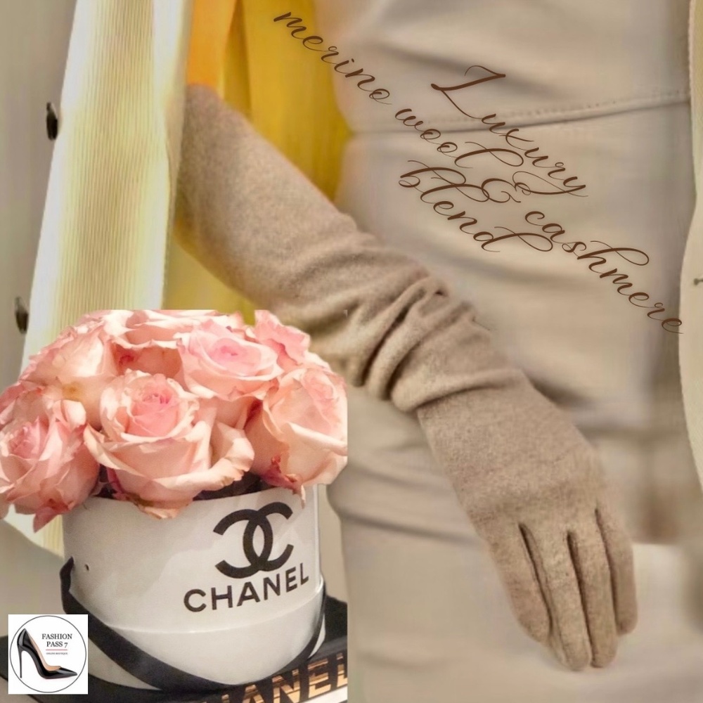 Luxury Long Cashmere Merino Wool Gloves Classic Beige Driving Winter Warm gloves